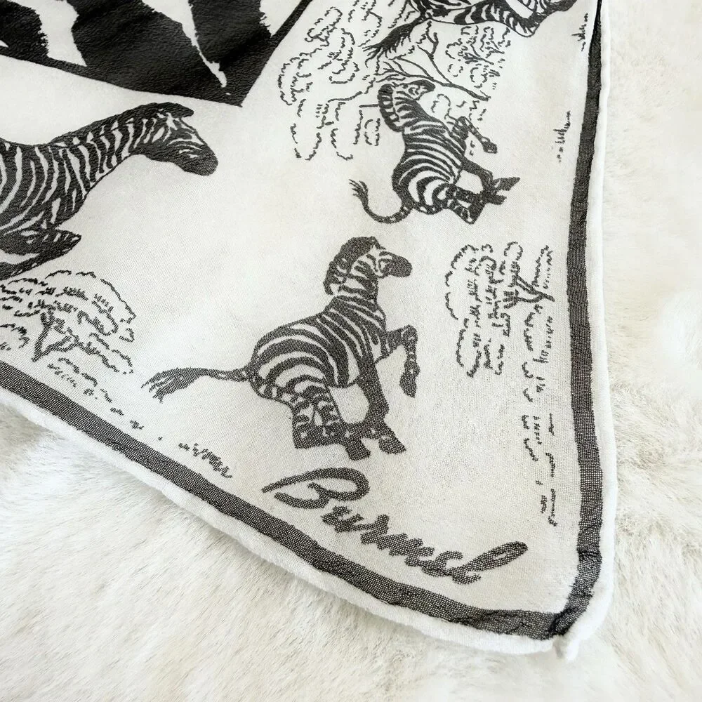Burmel Vintage Silk Scarf Zebra Print Black & White 22 Inch Square